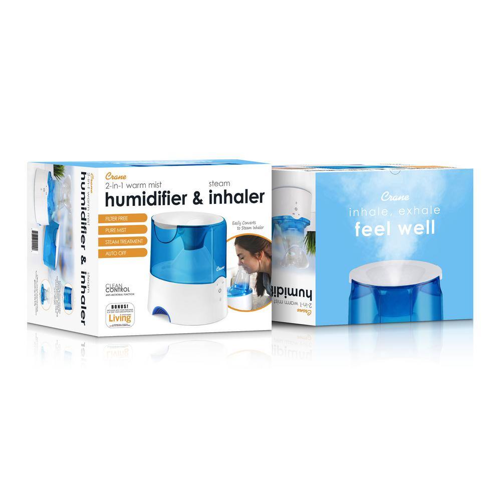 Crane 0.5 Gal. 2-in-1 Warm Mist Humidifier  Personal Steam Inhaler for Small to Medium Rooms up to 250 sq. ft. EE-5202