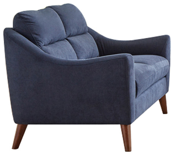 Fabric Upholstered Loveseat With Sloped Arms and Wood Legs  Navy Blue   Midcentury   Loveseats   by Simple Relax  Houzz