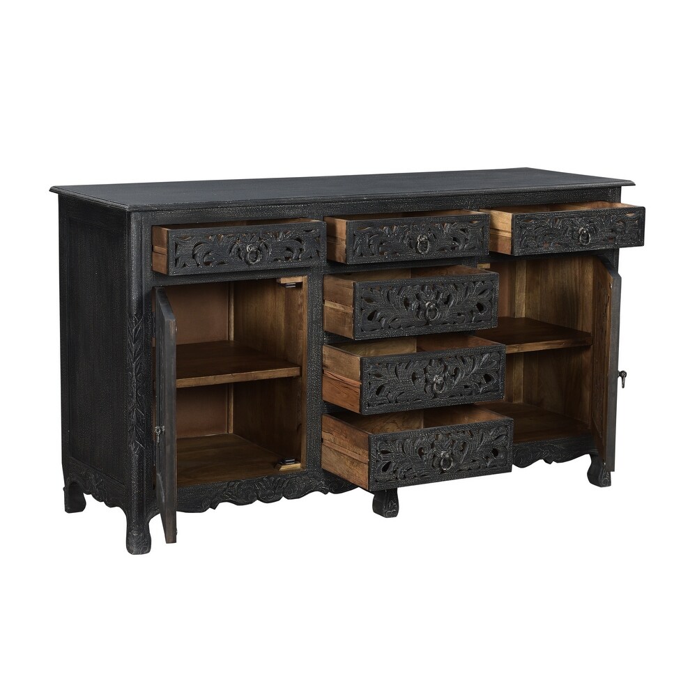 Florence Floral Carved Wood 6 Drawer 2 Door Sideboard