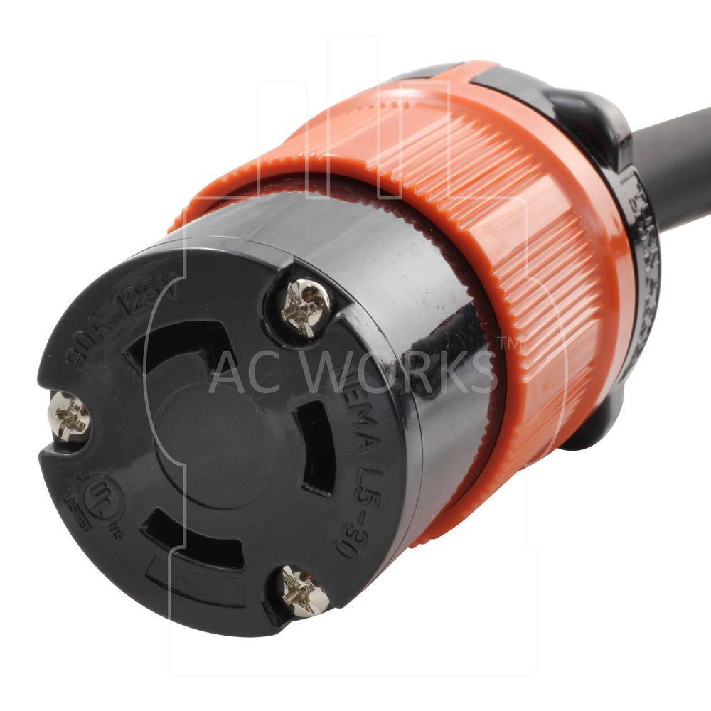 AC WORKS 50 ft. Soow 103 3-Prong Nema L5-30 125-Volt 30 Amp Generator Rubber Extension Cord L530PR-050E