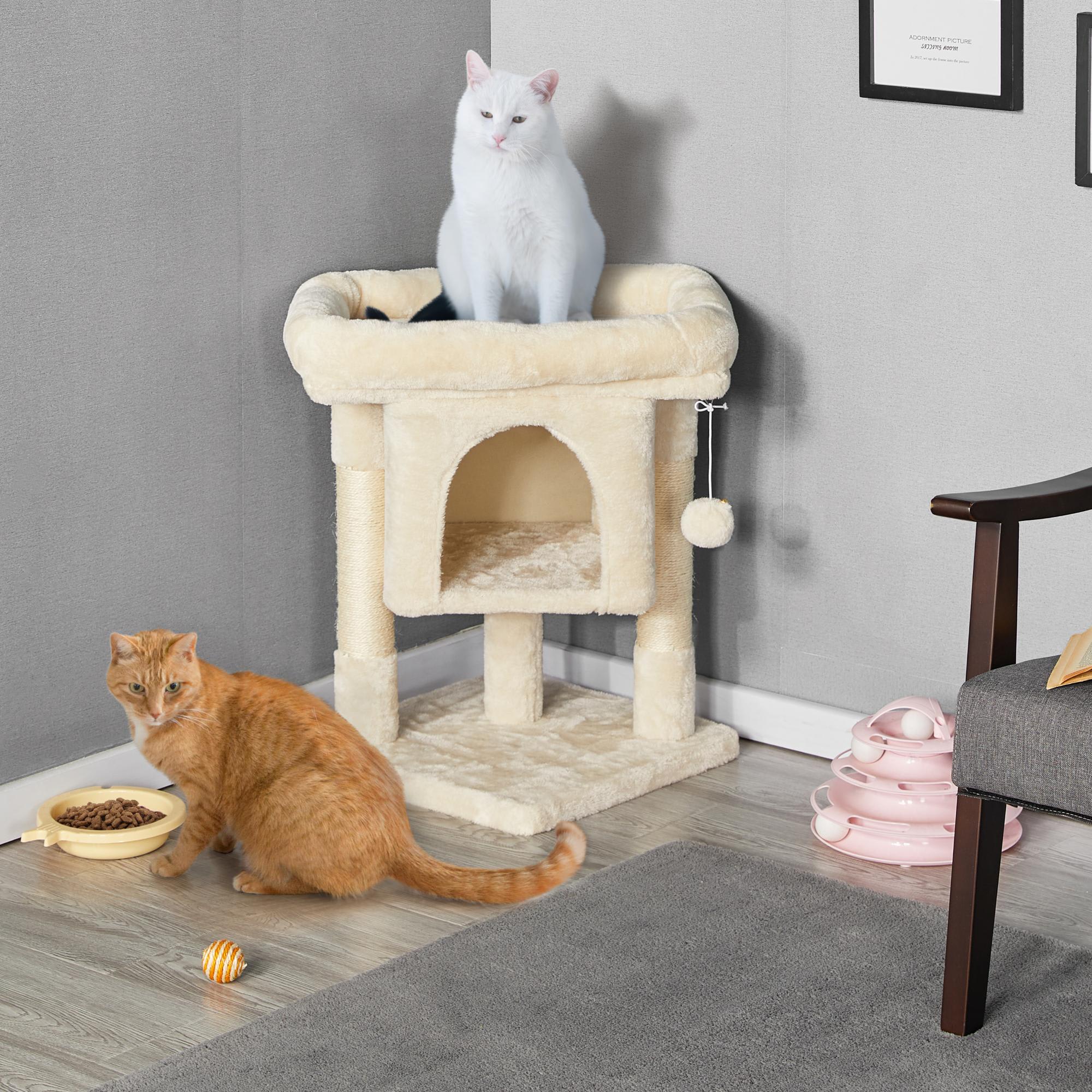 Topeakmart Beige 2-Level Small Cat Tree with Wide Perch， 23.5