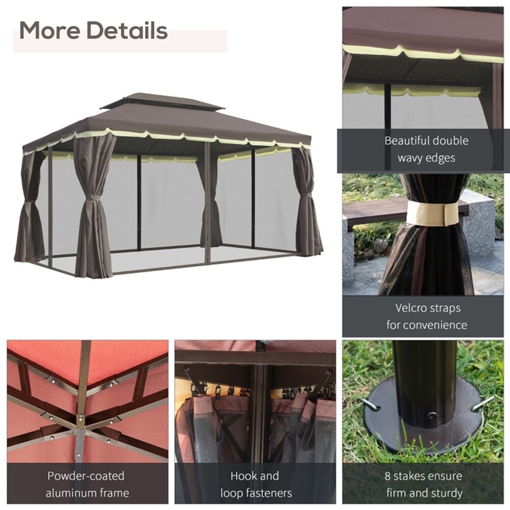 10 x13ft Outdoor Gazebo with Two tier Tent Roof and Aluminum Frame