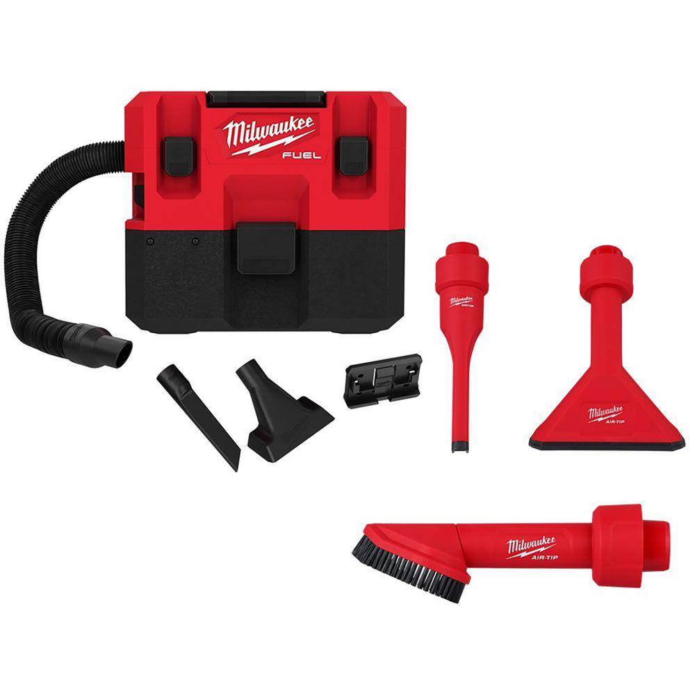 MW M12 FUEL Cordless 1.6 Gal. WetDry Vacuum with AIR-TIP 1-14 in. - 2-12 in. (3-Piece) Crevice Nozzle and Brush Kit 0960-20-49-90-2034-49-90-2021