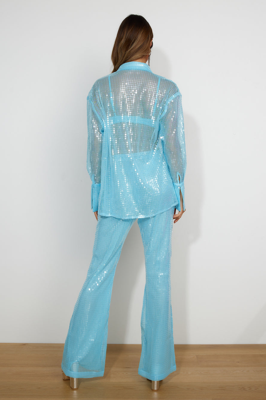 RUNAWAY The Sequin Shirt Aqua