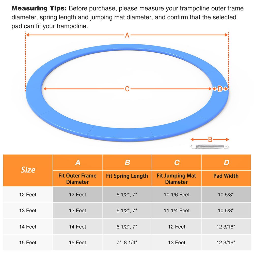 Yescom Trampoline Part 12 13 14 15 foot Safety Pad Blue Padding