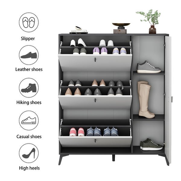 Timechee 47.2W 20-26 Pair Shoe Storage Cabinet BlackGrey Space Saving - - 36136354