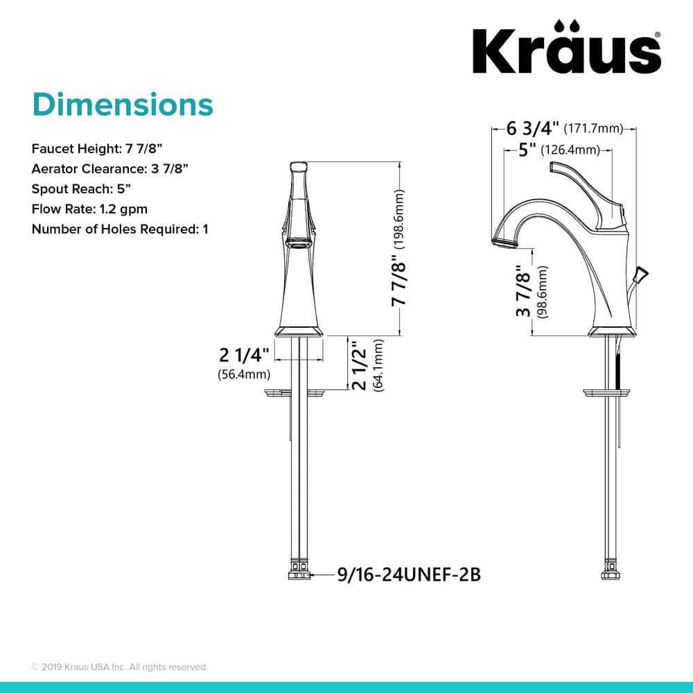 KRAUS Arlo Single Hole SingleHandle Bathroom Faucet with Lift Rod Drain and Deck Plate in SpotFree Brushed Nickel