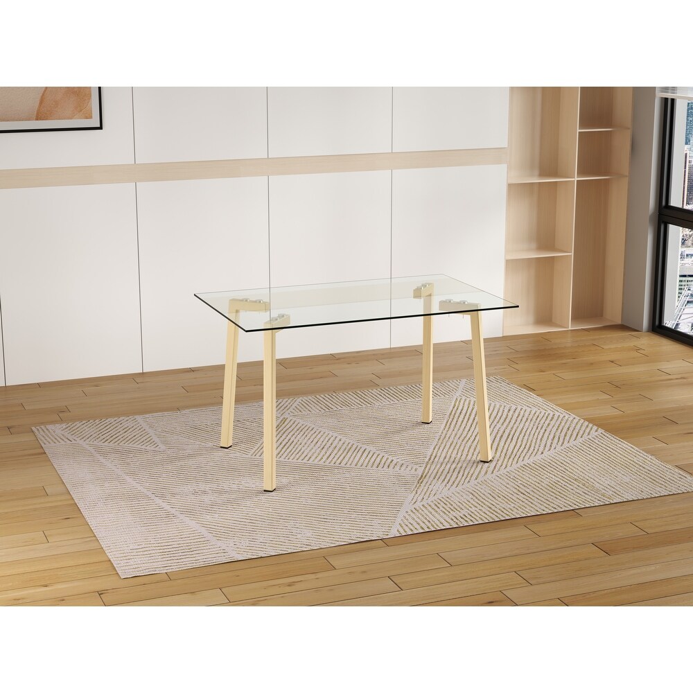 Rectangular Glass Dining Table with Glass Tabletop and Metal Legs