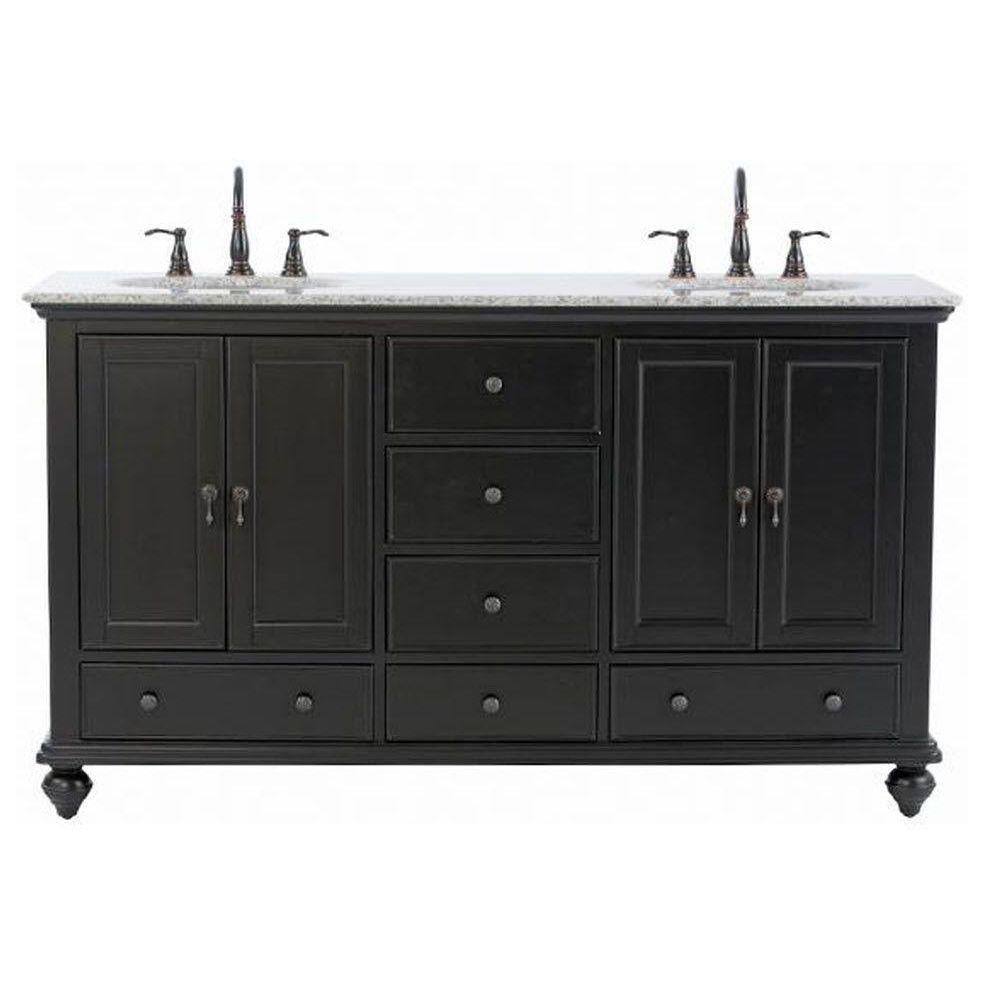 Home Decorators Collection Newport 61 in. W x 21-12 in. D Double Bath Vanity in Black with Granite Vanity Top in Gray 9085-VS61H-BK