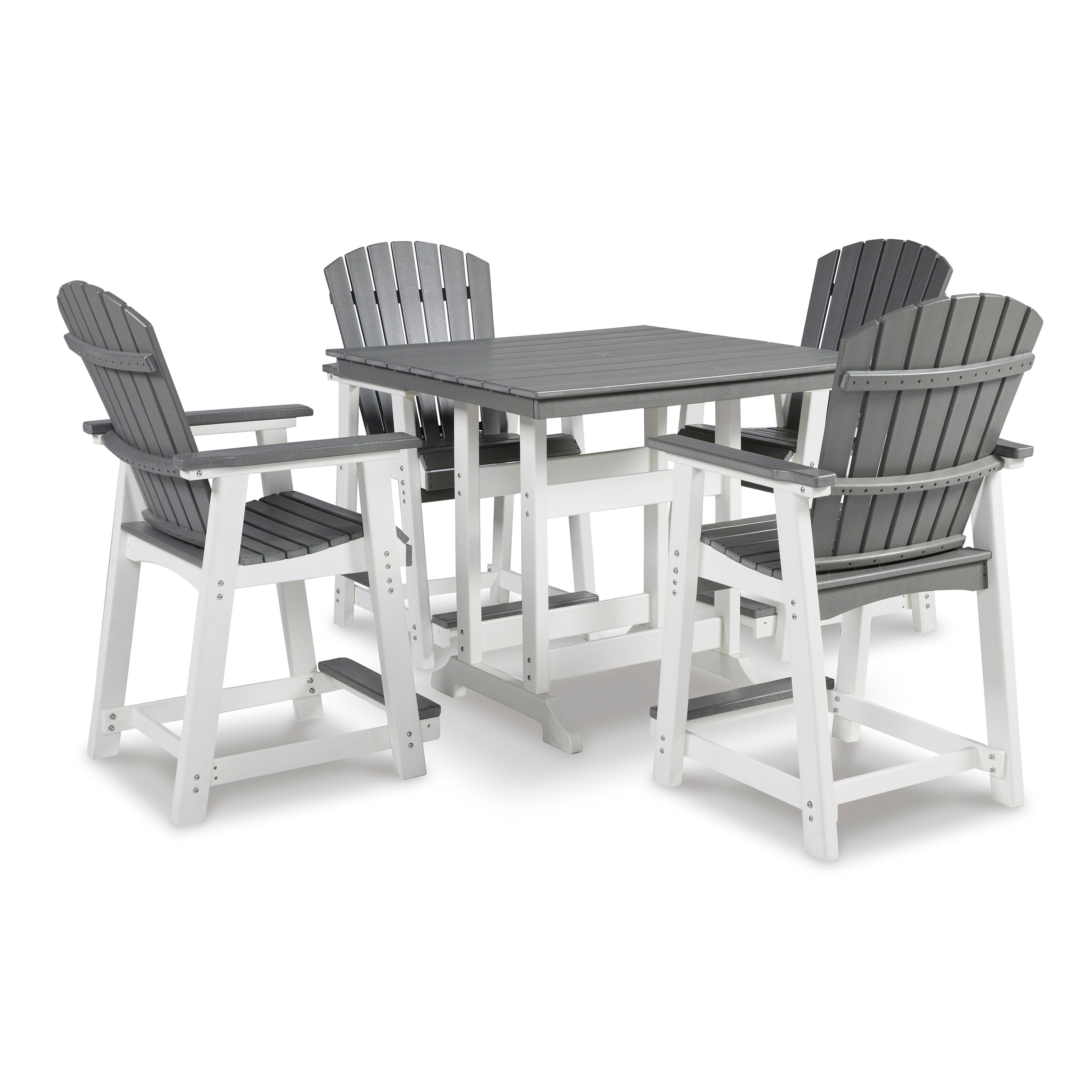 Poly Outdoor 5pc Dining Set in Grey & White Two Tone 42 Square Counter Height