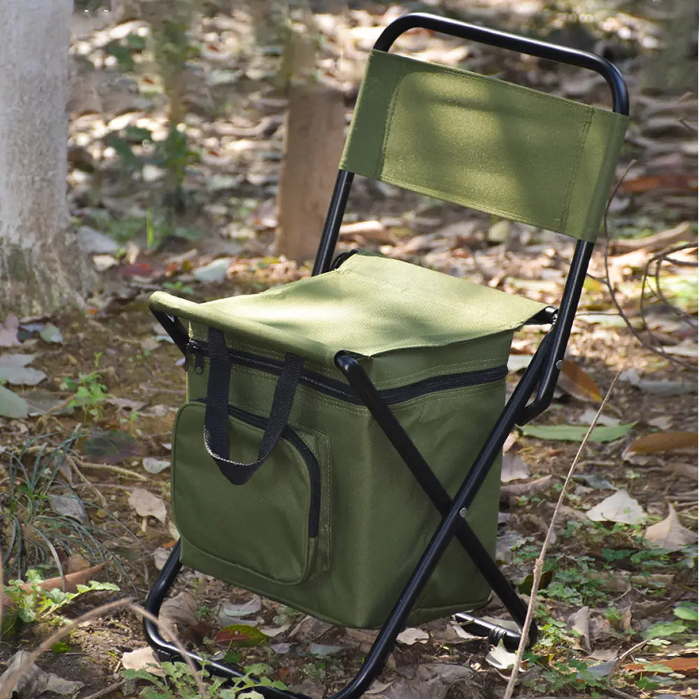 Outdoor Portable Lightweight Backrest Stool Compact Folding Camp Fishing Chair with Cooler Bag