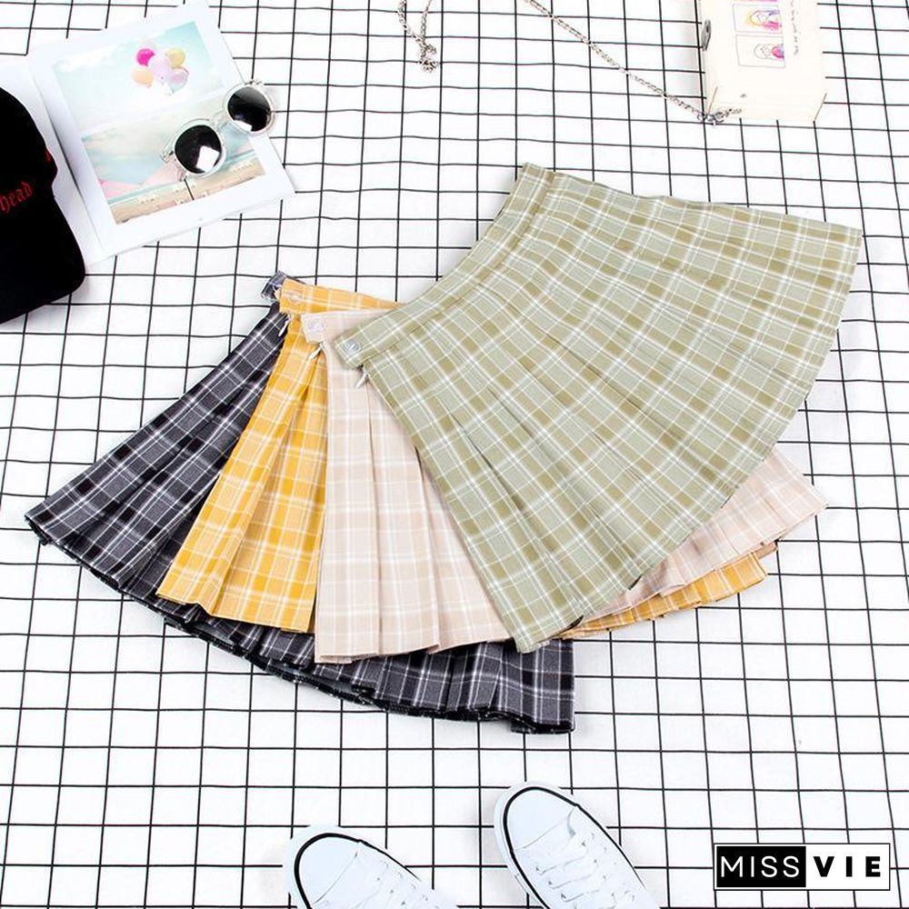 Plaid Uniform A-line High Waist Pleated Skirt