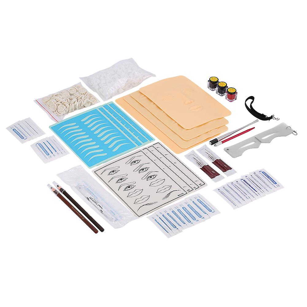 Tattoo Microblading Eyebrow Blade Needle Pen Pigment Ring Skin Training Practice Tool Kit