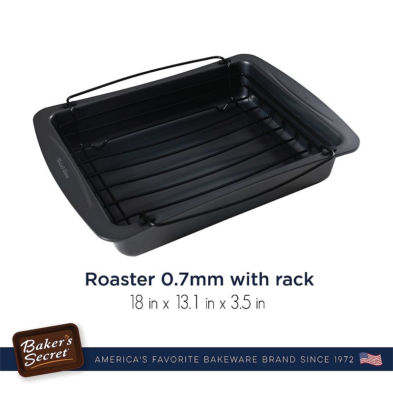 Baker's Secret Non-stick Roaster with Rack 13.1x18 Essentials Line Carbon Steel