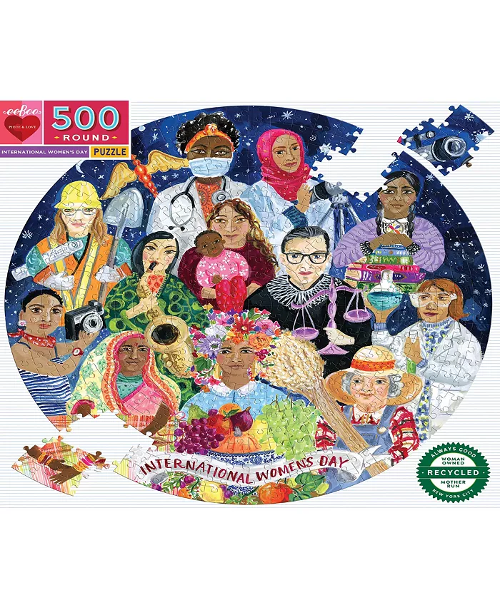 Eeboo Piece and Love International Womens Day Round Jigsaw Puzzle Set  500 Piece