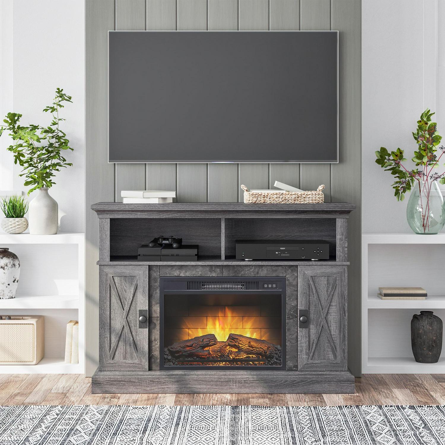 Kellum Media Fireplace Console for TVs up to 55a  48  Stand Gray  Crowdfused