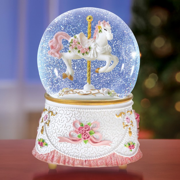 Collections Etc Intricate Musical Carousel Pony Waterglobe 4 5 X 4 5 X 6