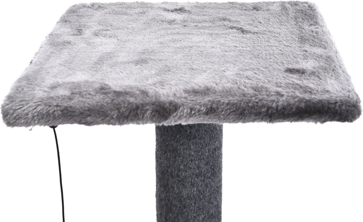 Cat Craft 2 Tier Plush Pedestal Cat Scratching Post and Platform Lounge with Hanging Cat Toy， Grey