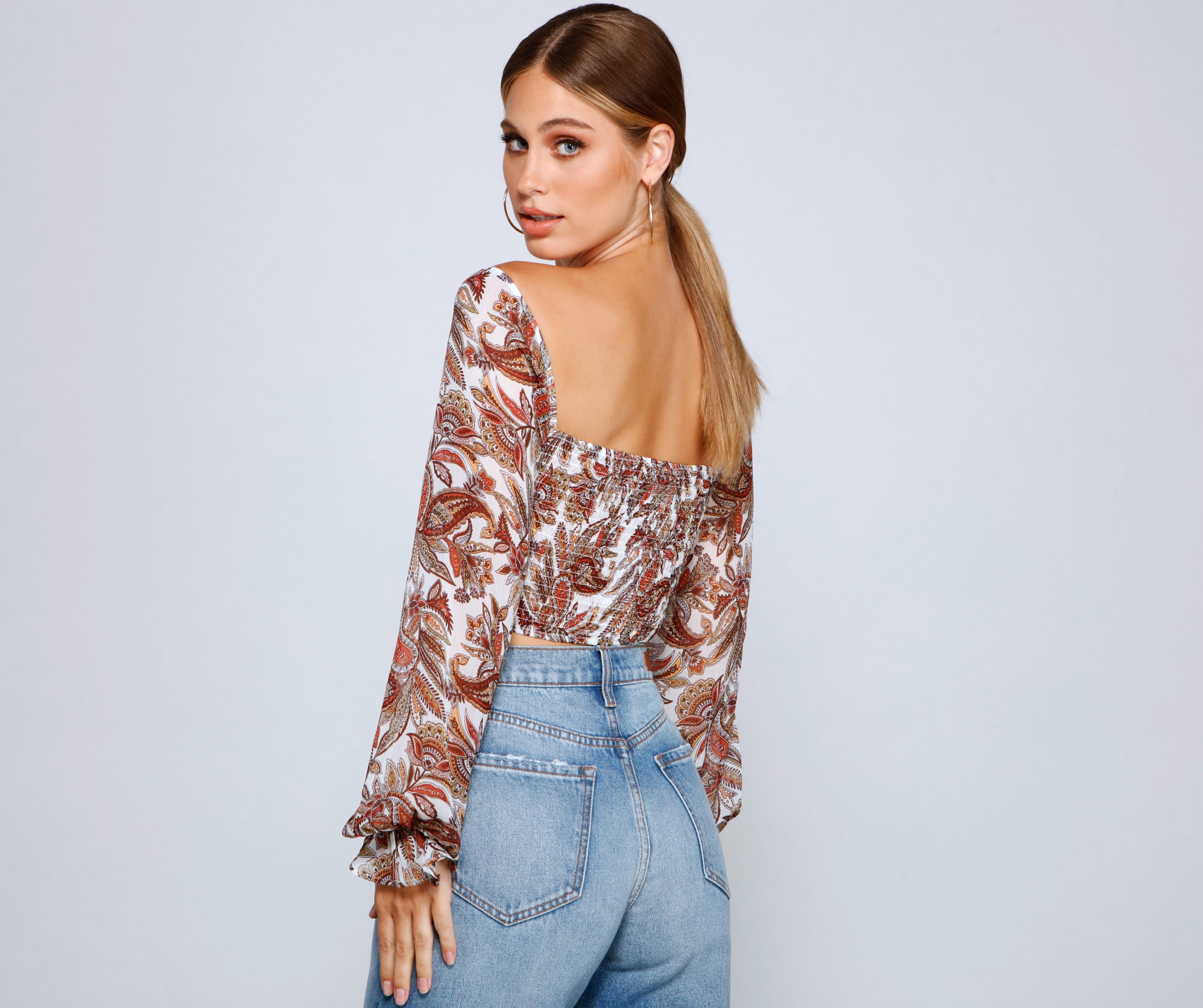 Lookin' Fresh In Floral Chiffon Crop Top