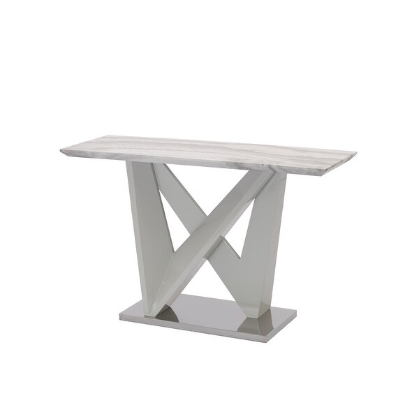 Best Quality Furniture White Faux Marble Console Table X-Cross Base