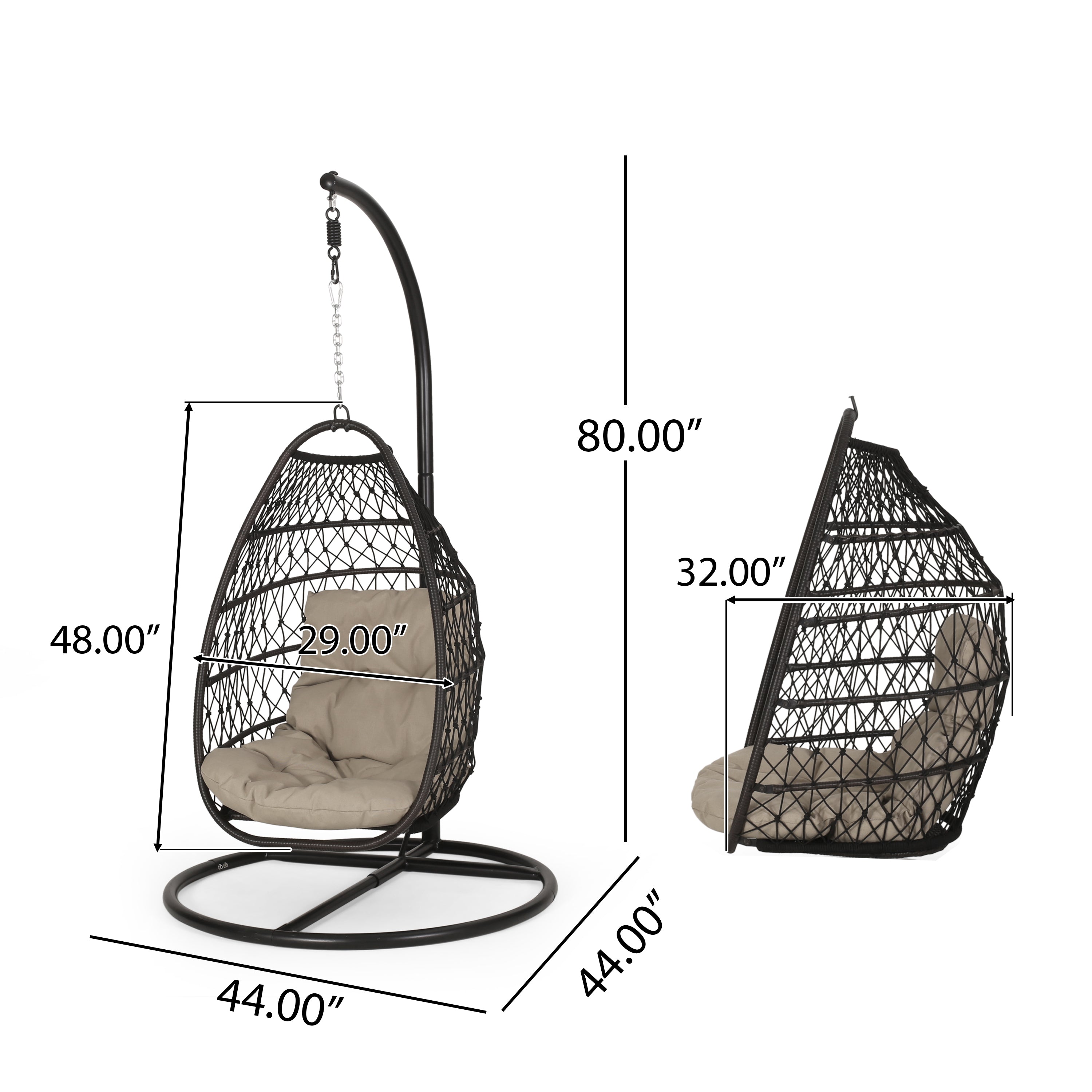 Coloma Outdoor Wicker and Rope Foldable Hanging Chair with Stand