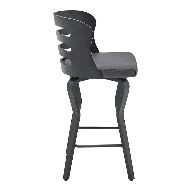 Verne 26 Swivel Gray Faux Leather and Black Wood Bar Stool