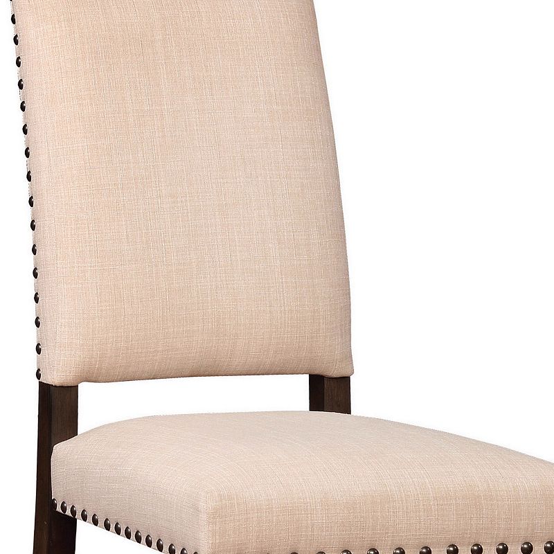 Nailhead Trim Fabric Side Chair with High Back， Set of 2， Beige