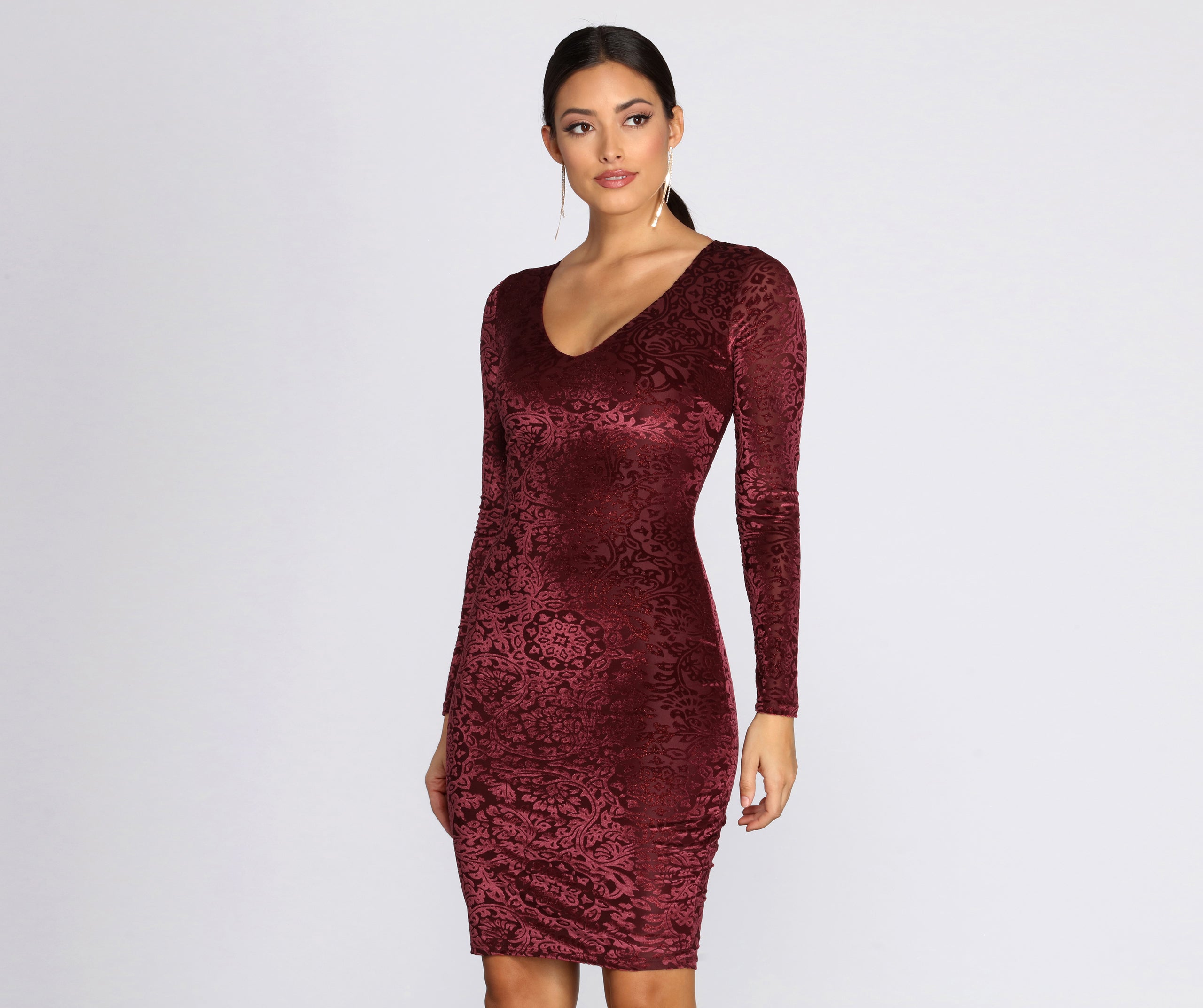 Burnout Flocked Velvet Midi Dress