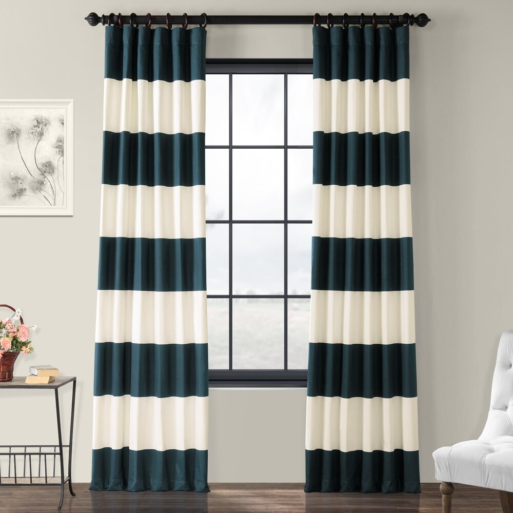 Exclusive Fabrics Cabana Cotton Horizontal Stripe 96 inch Curtain (1 Panel)