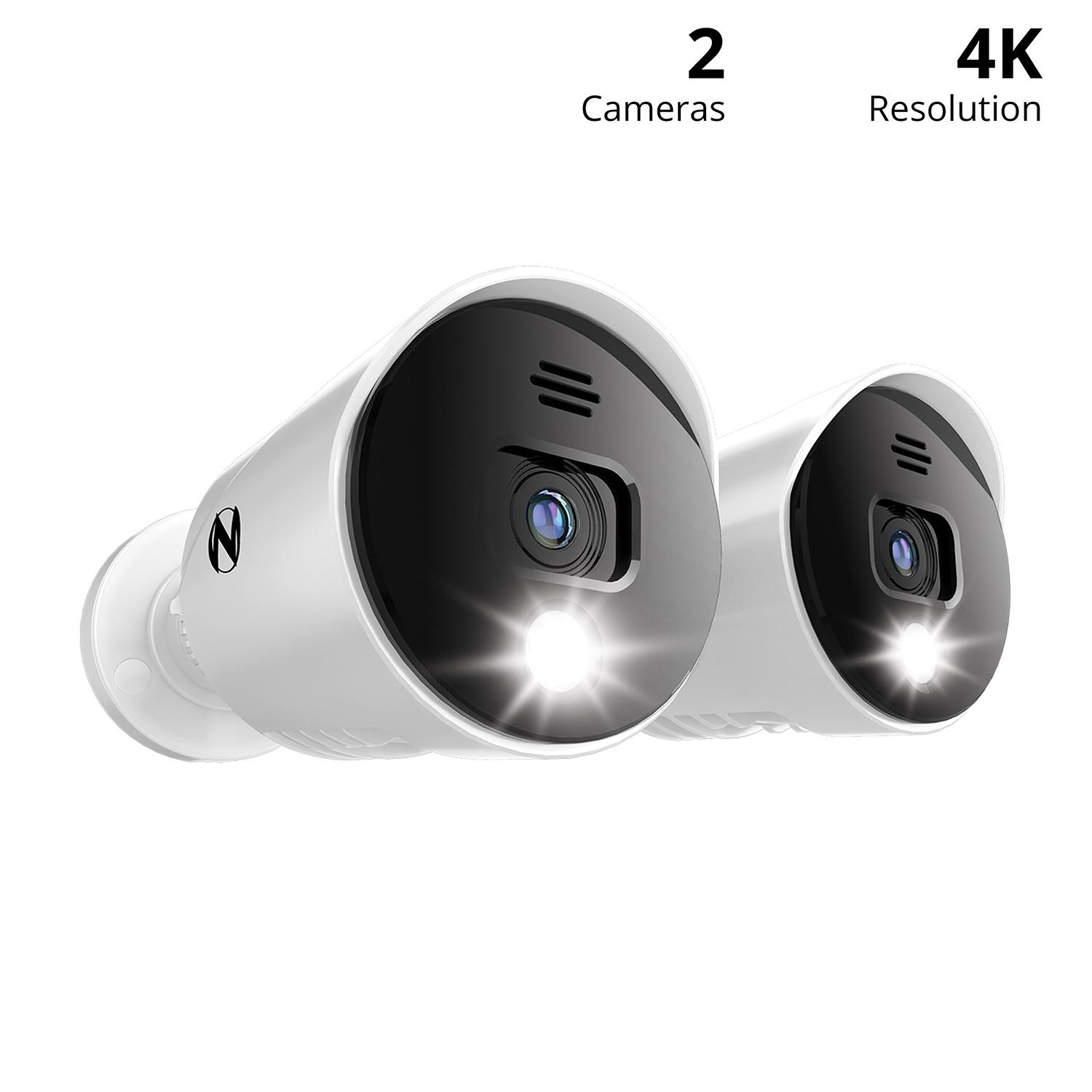 Night Owl Wired 4K Ultra HD Spotlight Surveillance Bullet Cameras， Audio Enabled， Indoor Outdoor， Night Vision， White， 2-Pack， Add to a Compatible Night Owl Recorder