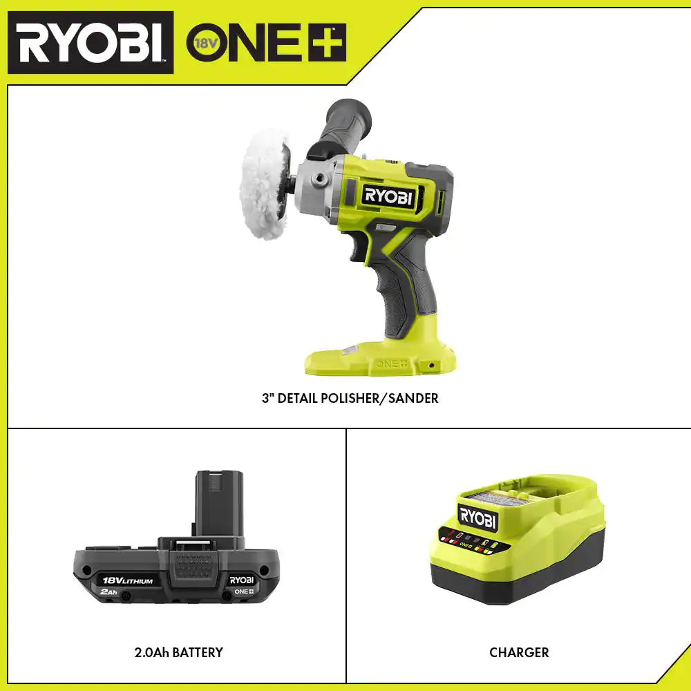 RYOBI PBF102KN ONE+ 18V Cordless 3 in. Variable Speed Detail Polisher/Sander Kit with (1) 2.0 Ah Battery and Charger