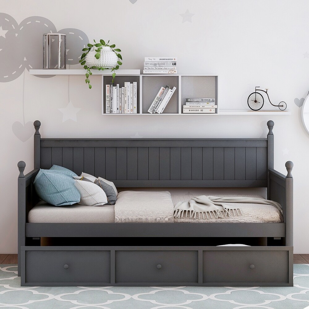 Twin Size Grey Wood Daybed with Drawers