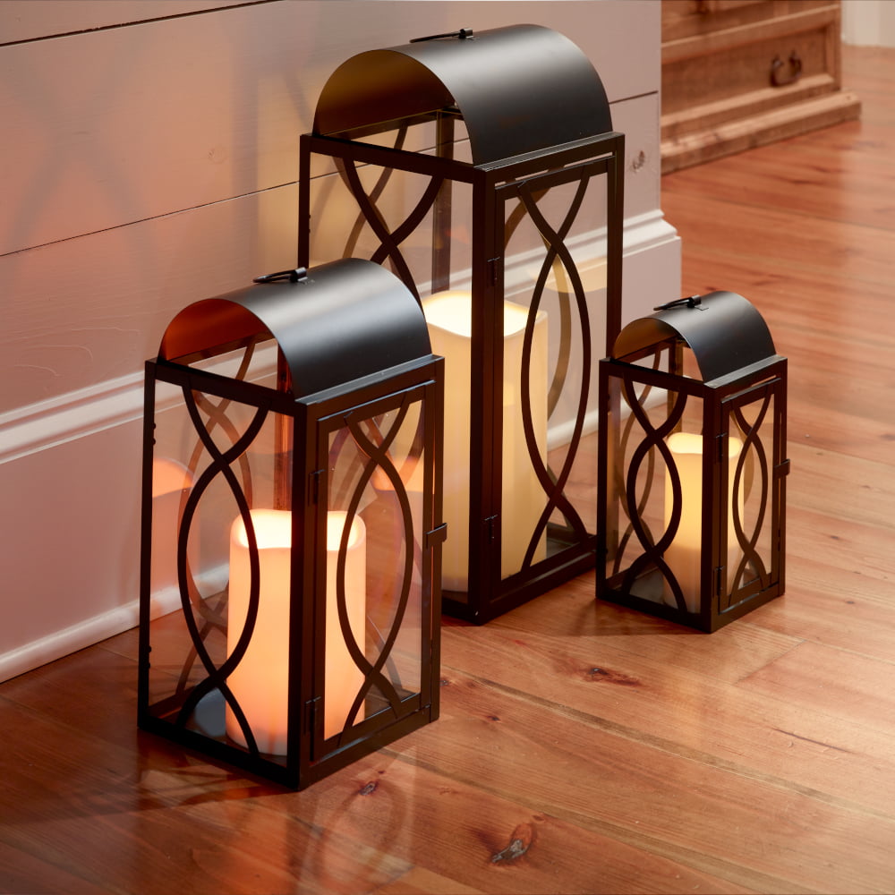 3pc Indoor/Outdoor Candle Lantern Set - Black