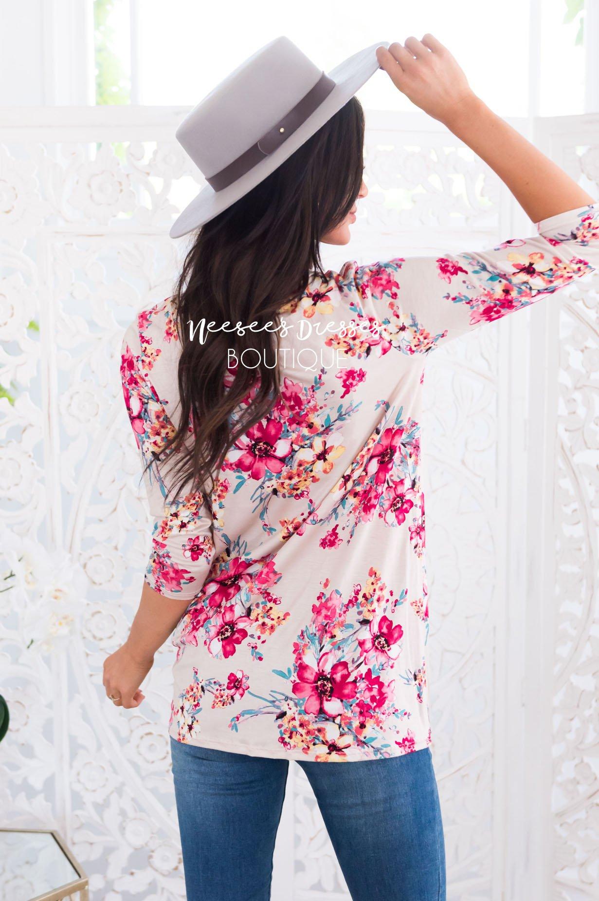 Floral Side Modest Twist Top