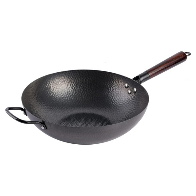 Gibson Home Stargaze 13 Inch Carbon Steel Nonstick Hammered Wok With Wood Handle In Black