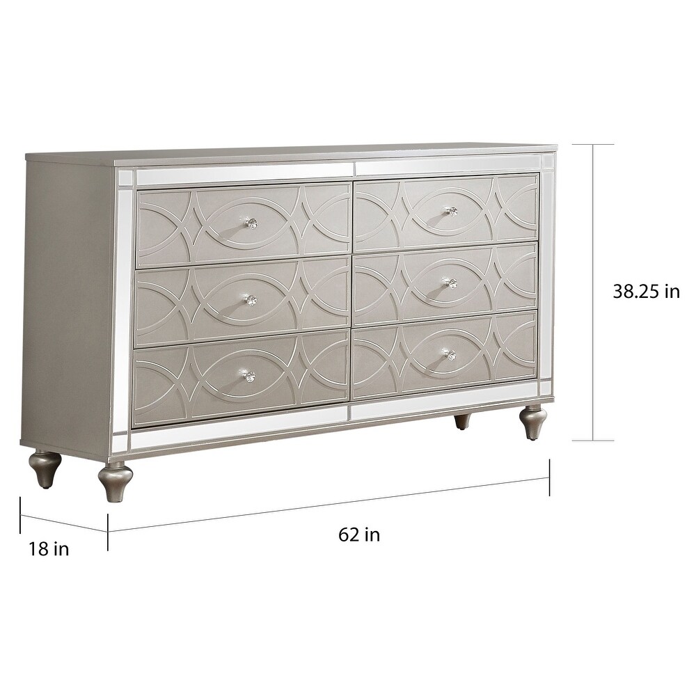 Briscoe Transitional Silver Wood LED 2 Piece Panel Bed and Dresser Set by Furniture of America