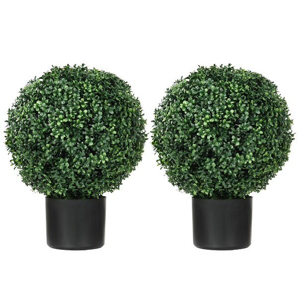 HOMCOM Set of 2 20.5 Artificial Ball Boxwood Topiary Trees with Pot