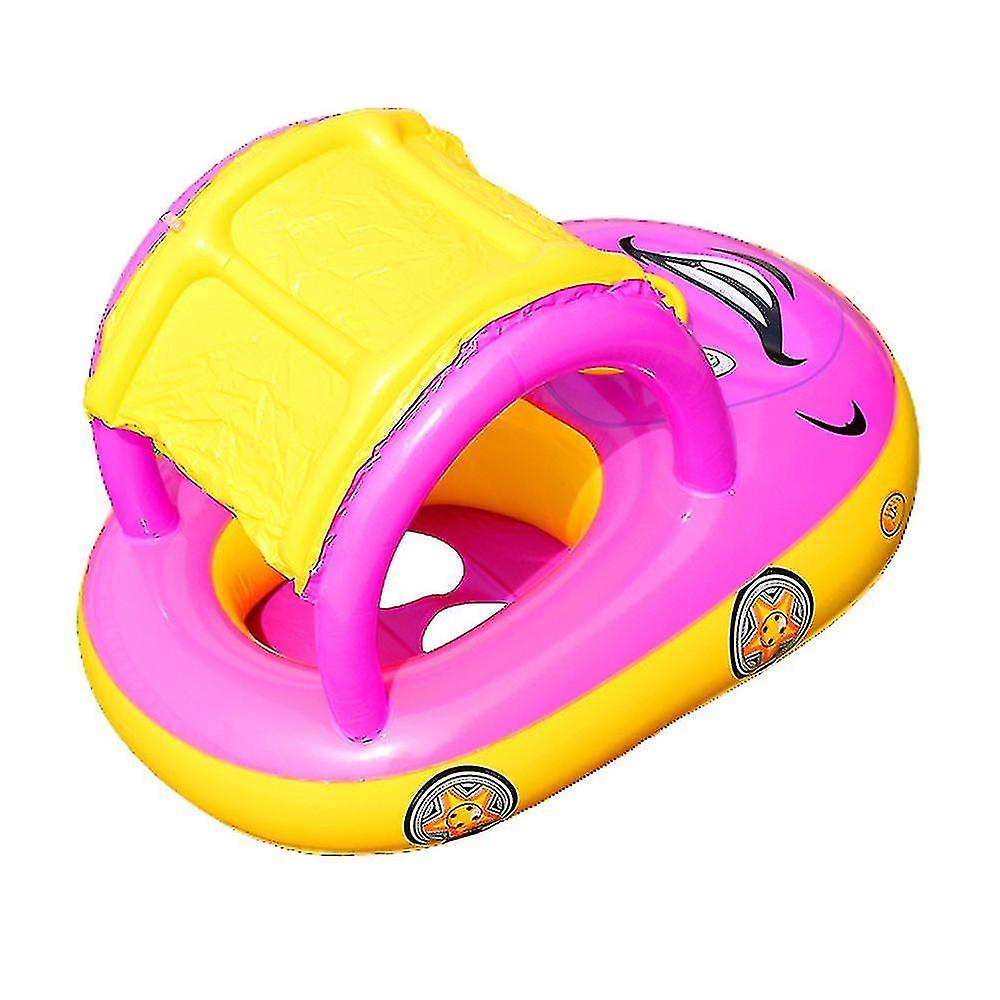 Baby Inflatable Pool Float With Sun Shade Car Shape Swim Float Boat With Canopy Safety Seat Baby Swi