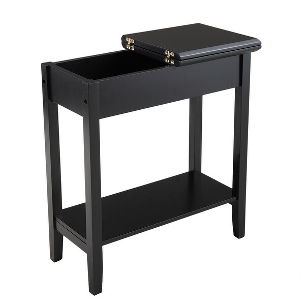 Black Heritage Flip Top Side Table with Storage Shelf