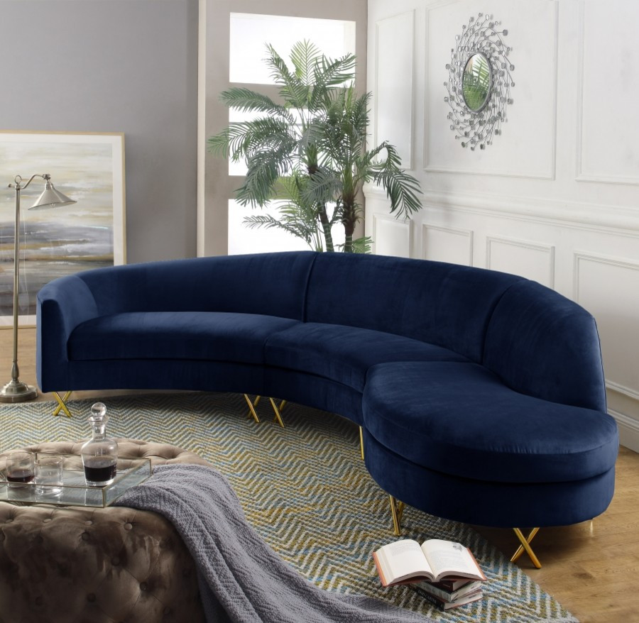 Serpentine Velvet 3 Piece Sectional   Contemporary   Sectional Sofas   by Meridian Furniture  Houzz