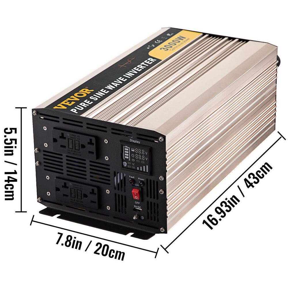 VEVOR Pure Sine Wave Inverter 3000 Watt Power Inverter DC12V to AC110V with LCD Display USB Port for Car RV Truck Solar System CZXNBQDDDLZ3KYASKV9