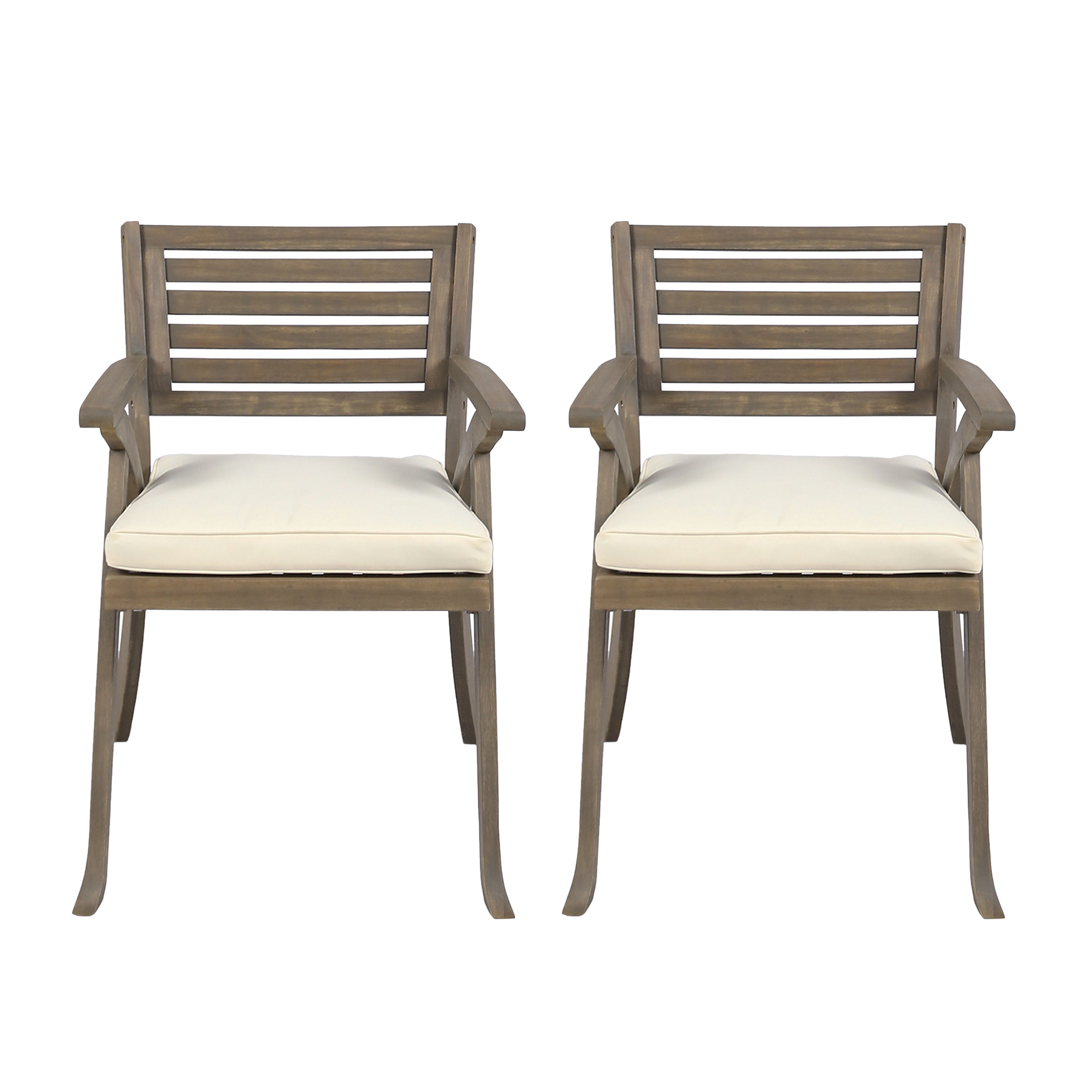 Sean Outdoor Acacia Wood Dining Chair, Gray and Crème