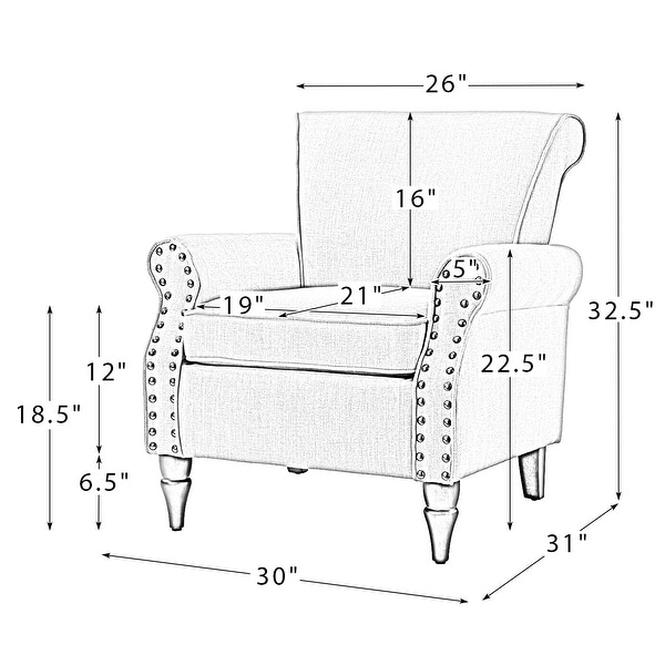 Nyctelius Nailhead Trim Traditional Accent Armchair with Rolled Arms by HULALA HOME