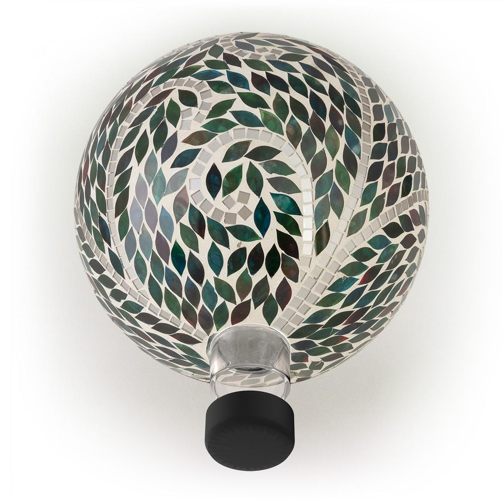 Alpine Corporation 10 in. Dia Indoor/Outdoor Glass Mosaic Scroll Pattern Gazing Globe Yard Decoration HGY286