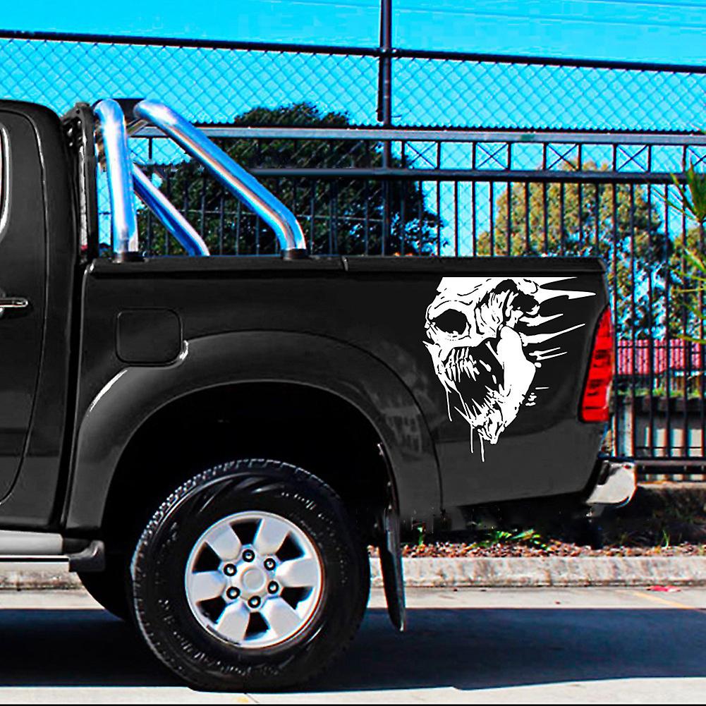 Car Decorative Sticker Terrorist Skull Tailgate Bed Decals Accessories For Dodgeram Chevrolet Fordraptor Toyotahilux Yellow 30cmx32cm