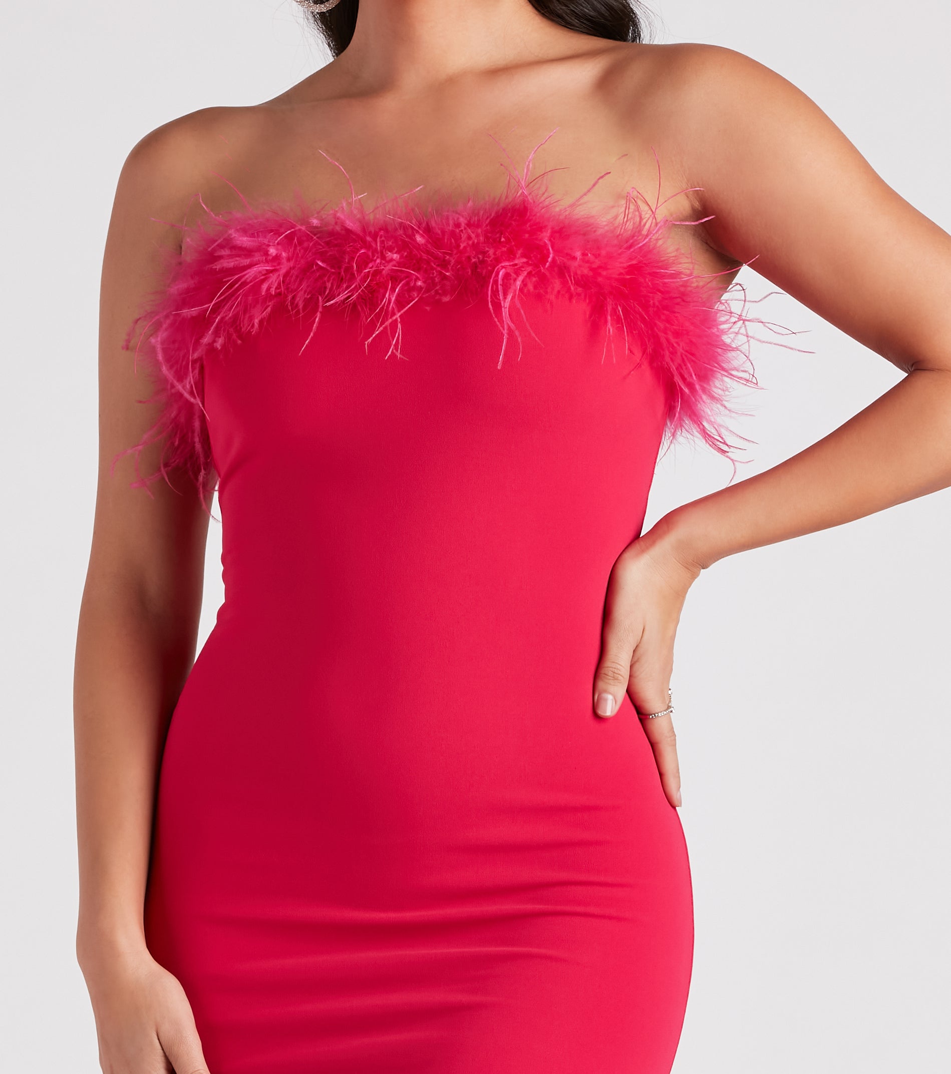 Daring Diva Marabou Feather Crepe Dress