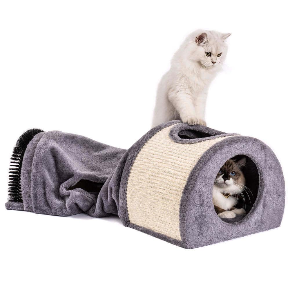 Foobrues Cat Tunnel Bed Cat House Sisal Scratching Bed with Self Groomer Massager Plush Balls MJX-23171106