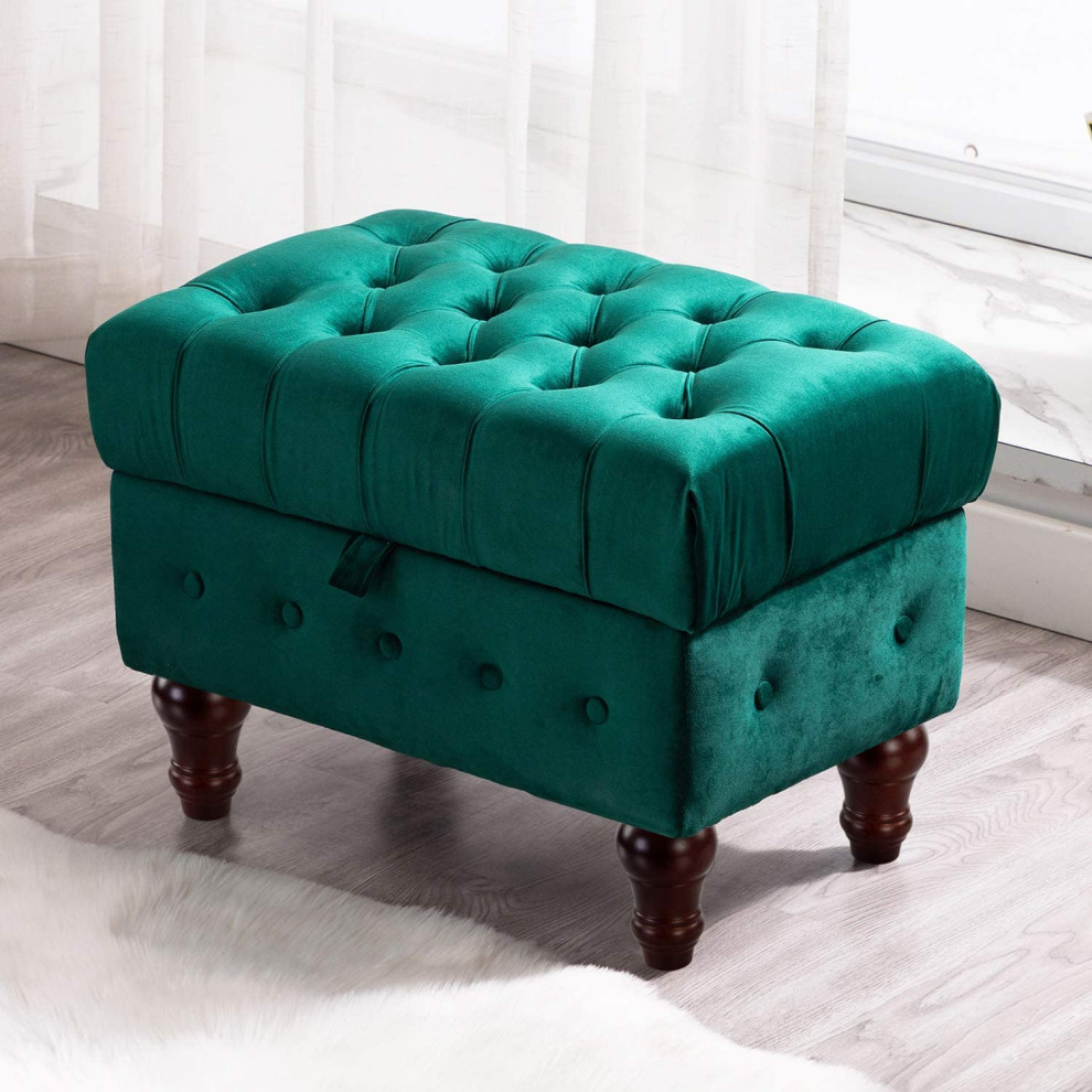 Rectangular Storage Ottoman  Button Tufted Velvet Upholstery Footstool   Transitional   Footstools And Ottomans   by Imtinanz  LLC  Houzz