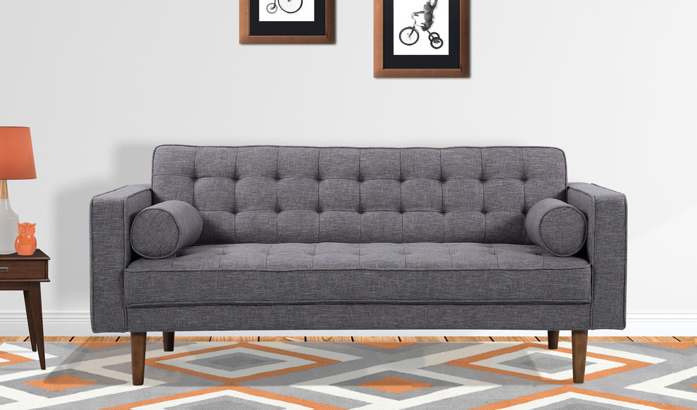 Element Mid Century Modern Loveseat  Dark Gray Linen and Walnut Legs   Loveseats   by Homesquare  Houzz