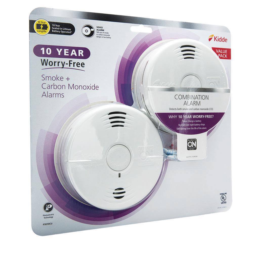 Kidde 10-Year Worry Free Smoke  Carbon Monoxide Detector Lithium Battery Powered with Voice Alarm 2-Pack 21029621